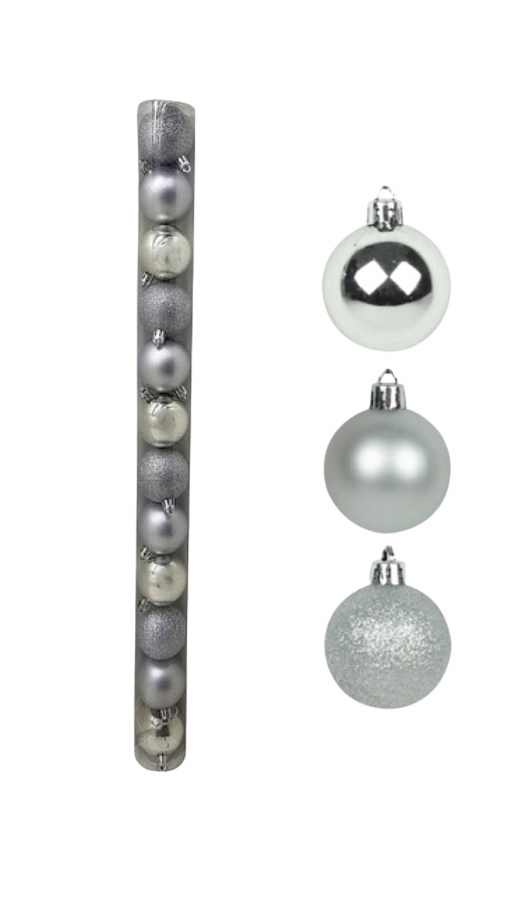 BOLA NATAL EM TUBO MISTA C12 UND 6CM PRATA 