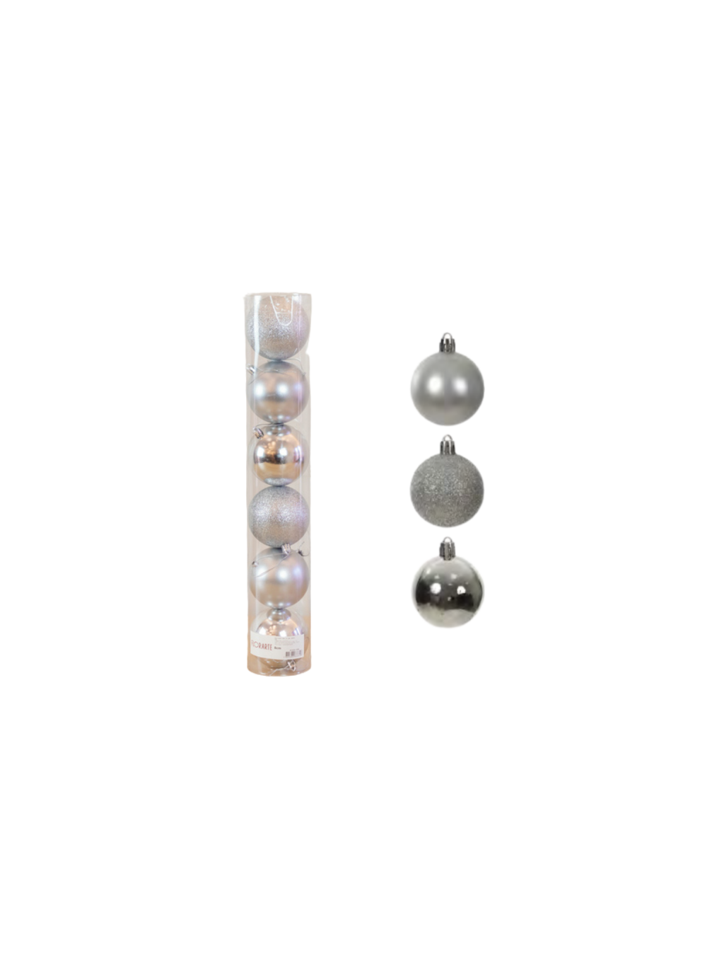 BOLA MISTO TUBO C/6 UND 8CM PRATA 