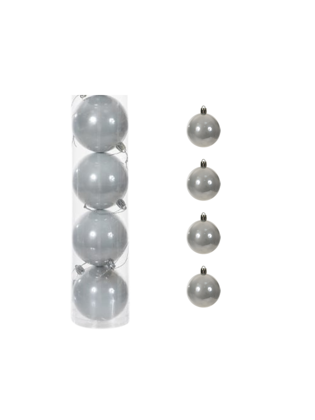 BOLA PEROLADA TUBO C/4 UND 10CM PRATA