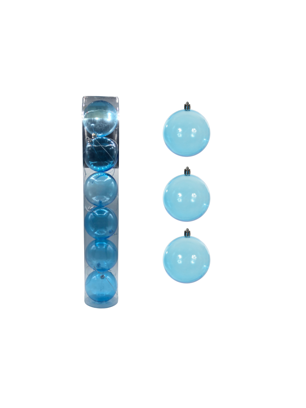 BOLA TRANSPARENTE TUBO C/6 UND 8CM AZUL CLARO