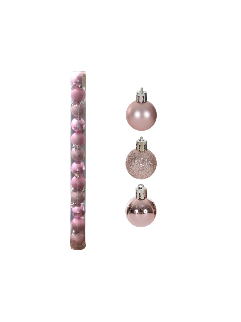 BOLA NATAL EM TUBO MISTA C/12 UND 4CM ROSA CLARO