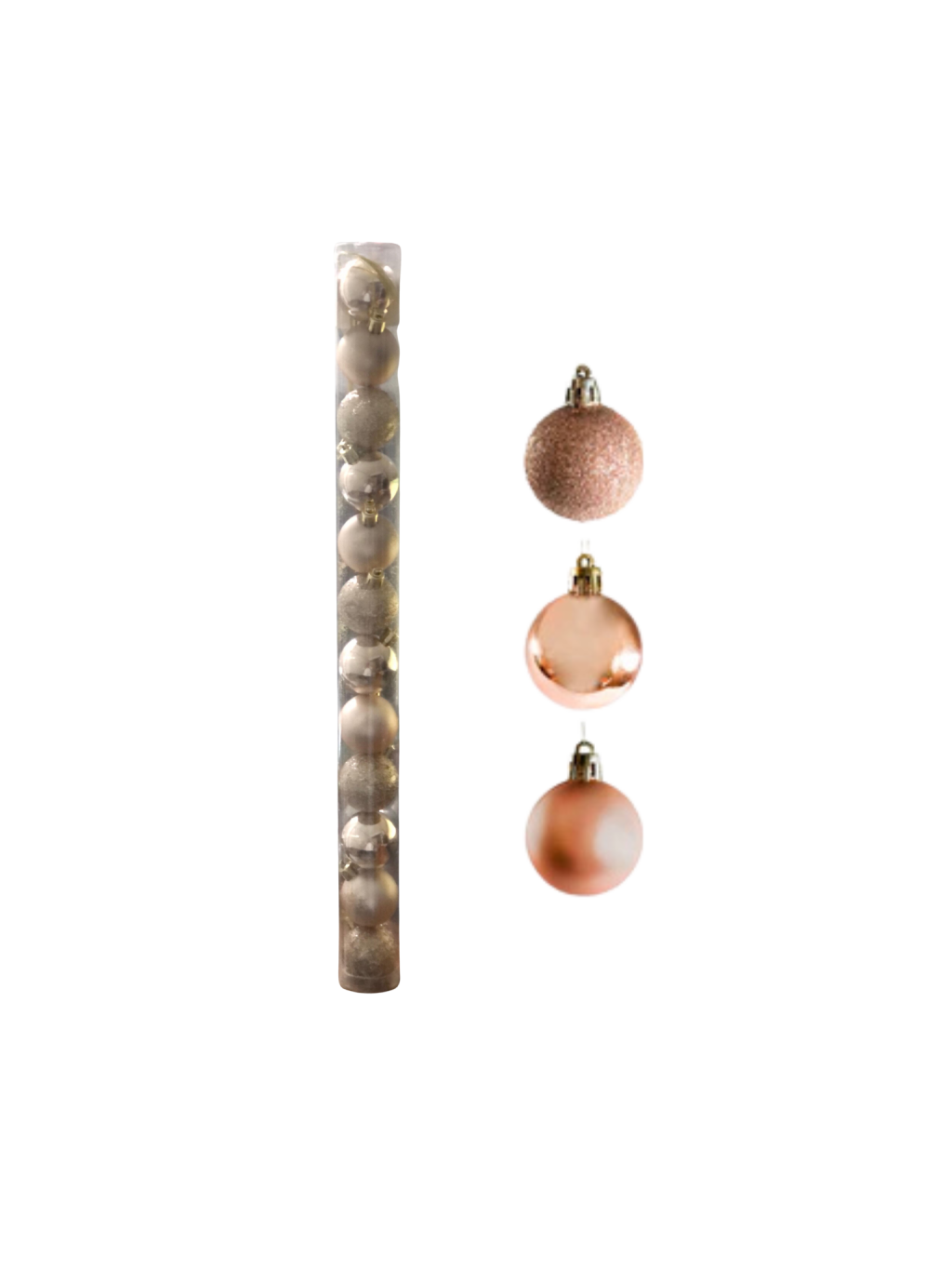 BOLA NATAL EM TUBO MISTA C/12 UND 4CM CHAMPANHE