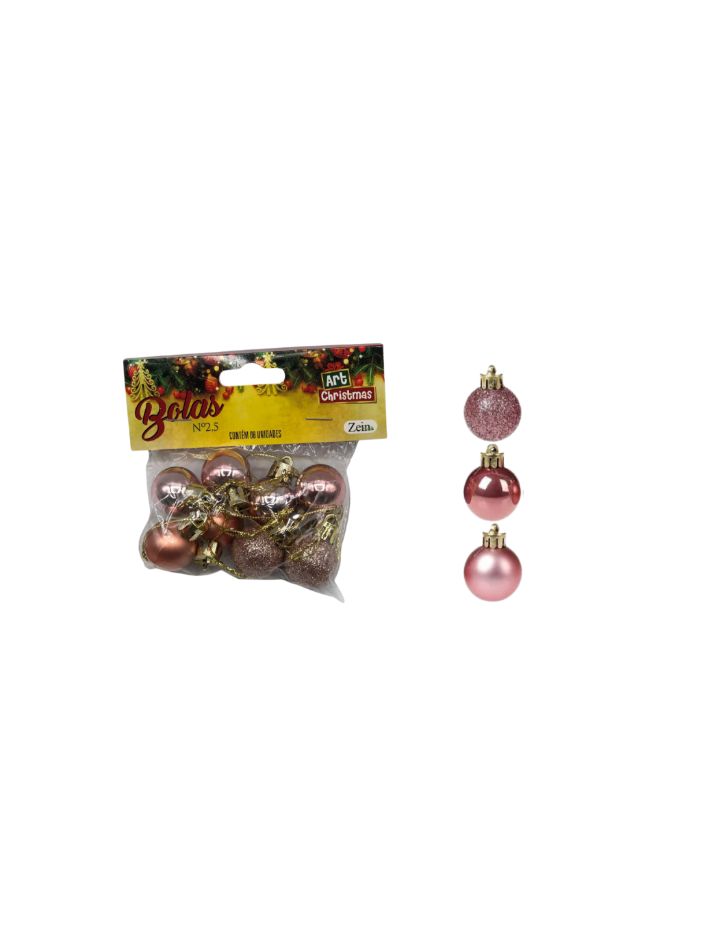 BOLA SAQ LISA 2,5CM C/8 UND ROSE 