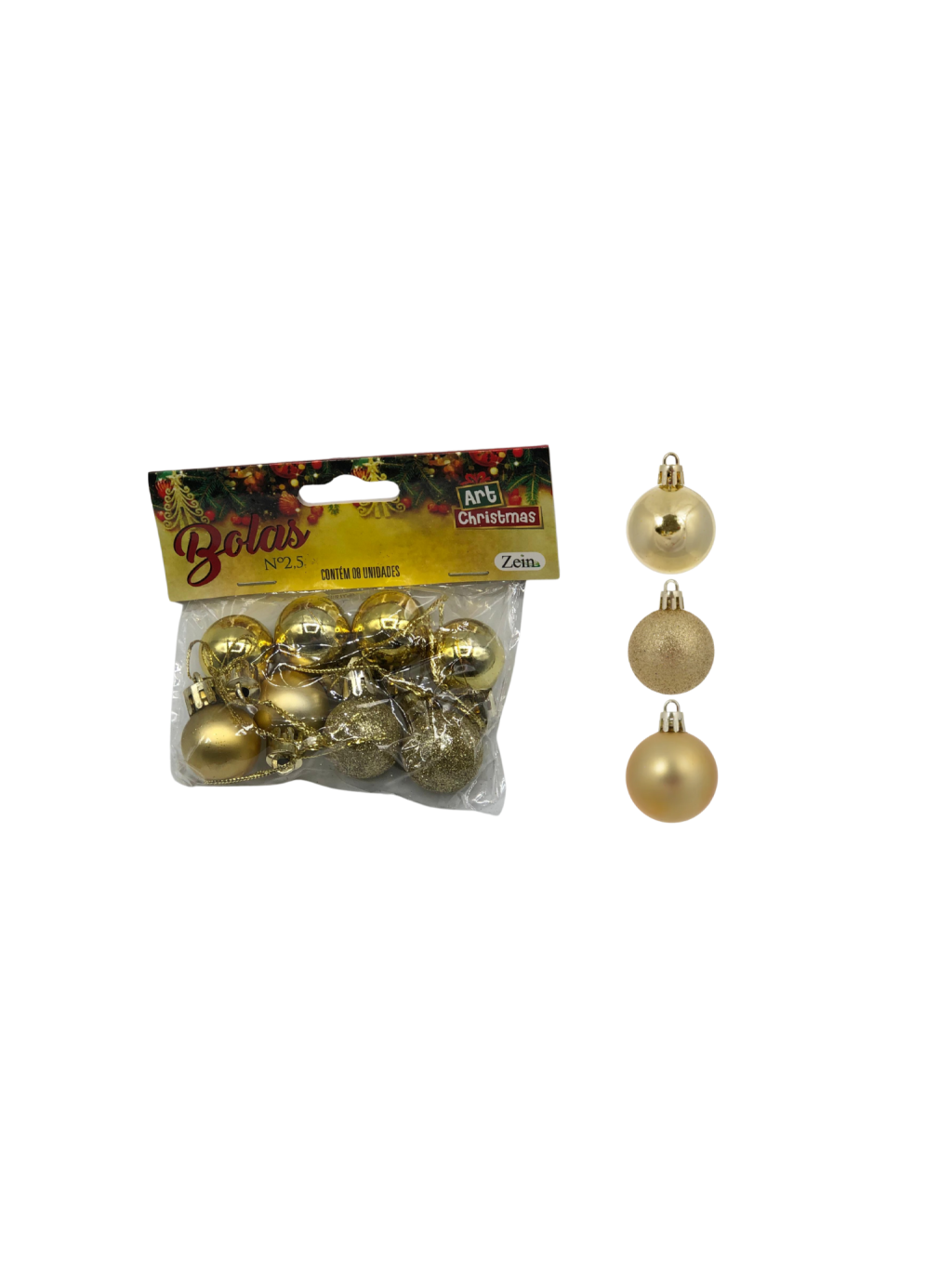 BOLA SAQ LISA 2,5CM C/8 UND DOURADO