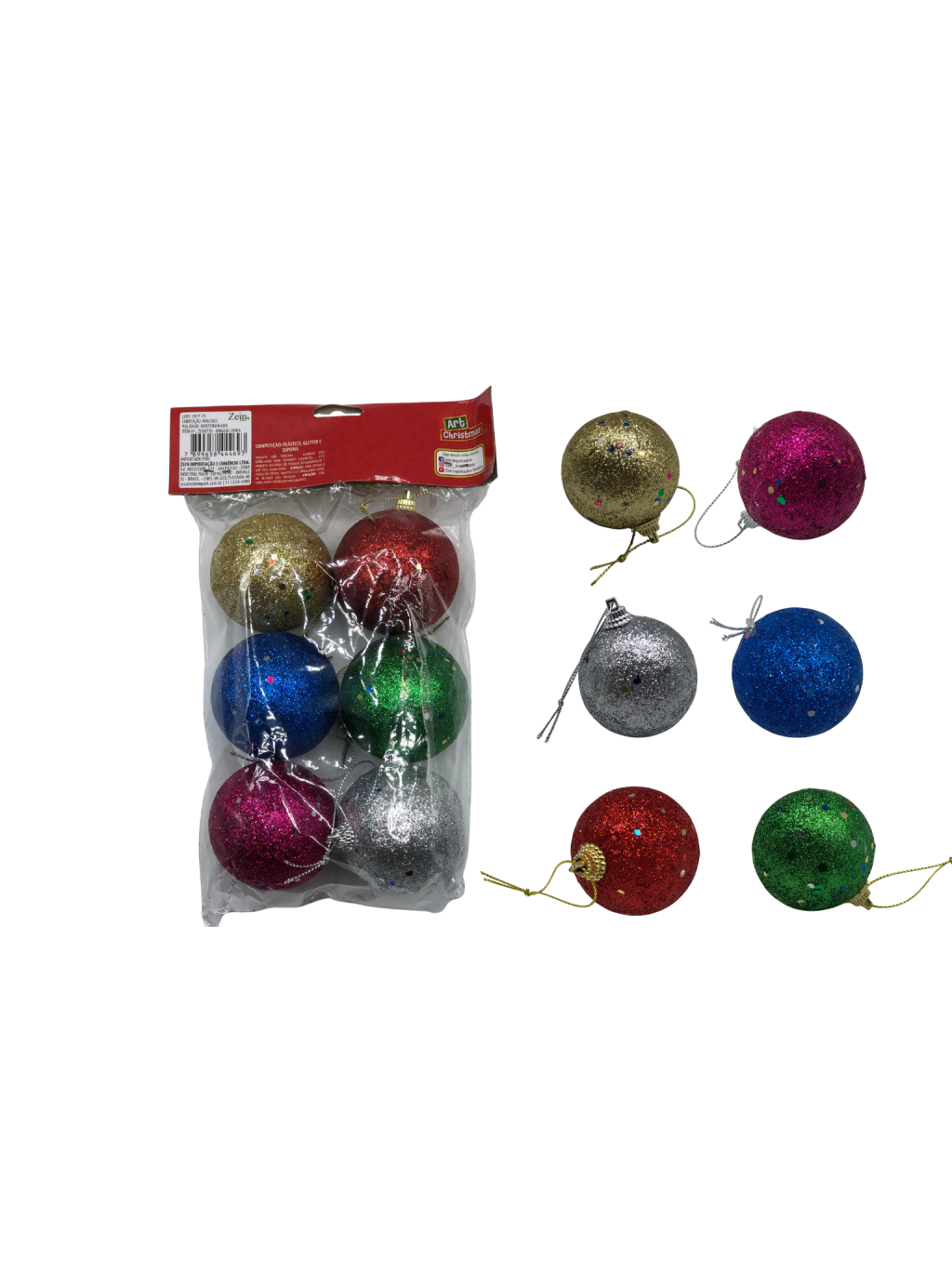 BOLA SAQ GLITTER C/6 UND 5CM COLORIDO