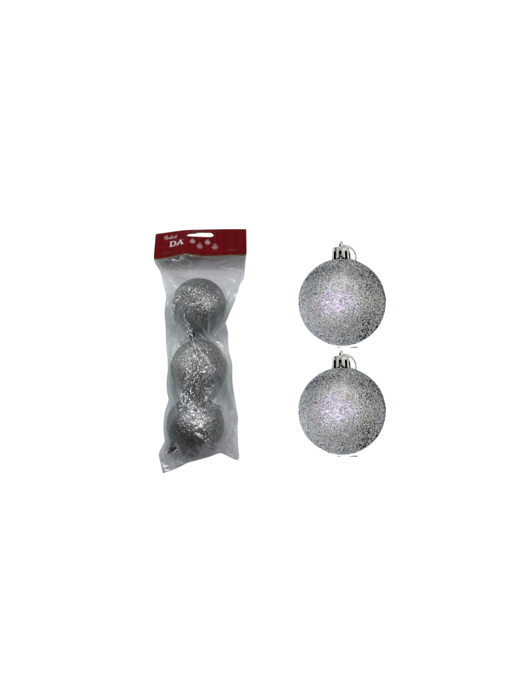 BOLA NATAL C/GLITTER C/3 UND 6CM PRATA