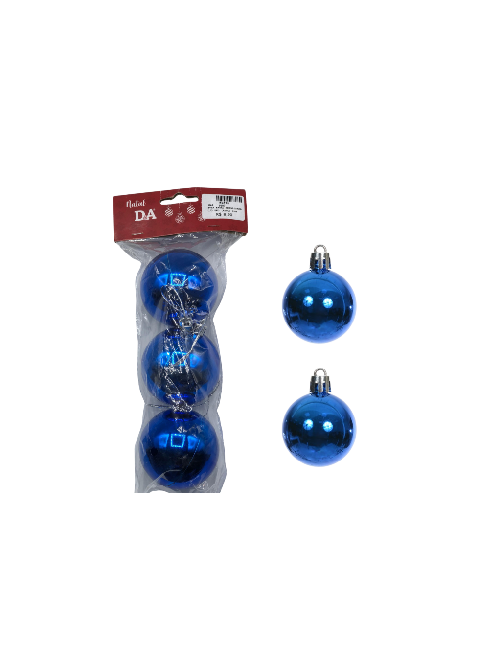 BOLA NATAL METALIZADA C/3 UND 6CM AZUL