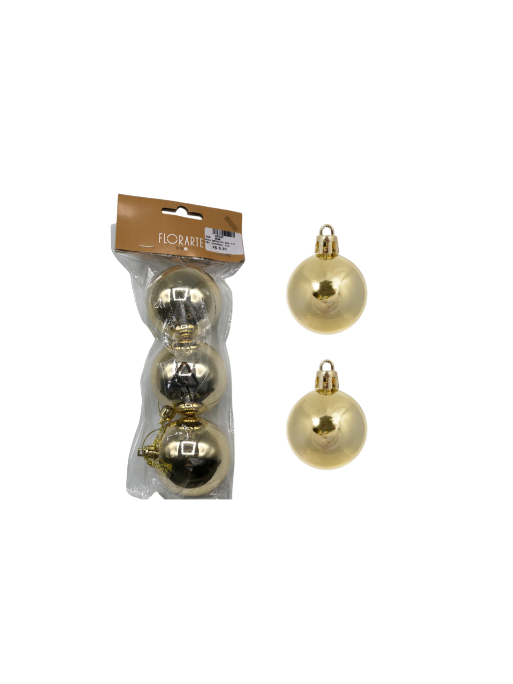 BOLA METALICA BAG C/3 UND 6CM DOURADO