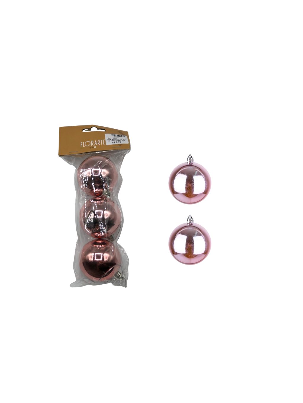 BOLA METALICA BAG C/3 UND 6CM ROSA CLARO