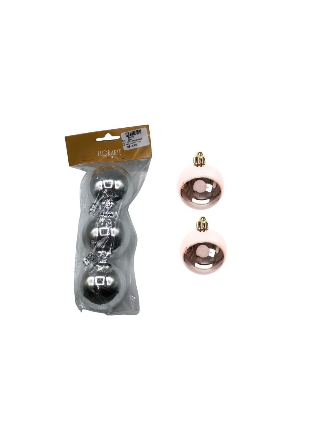 BOLA NATAL METALIZADA C/3 UND 6CM PRATA