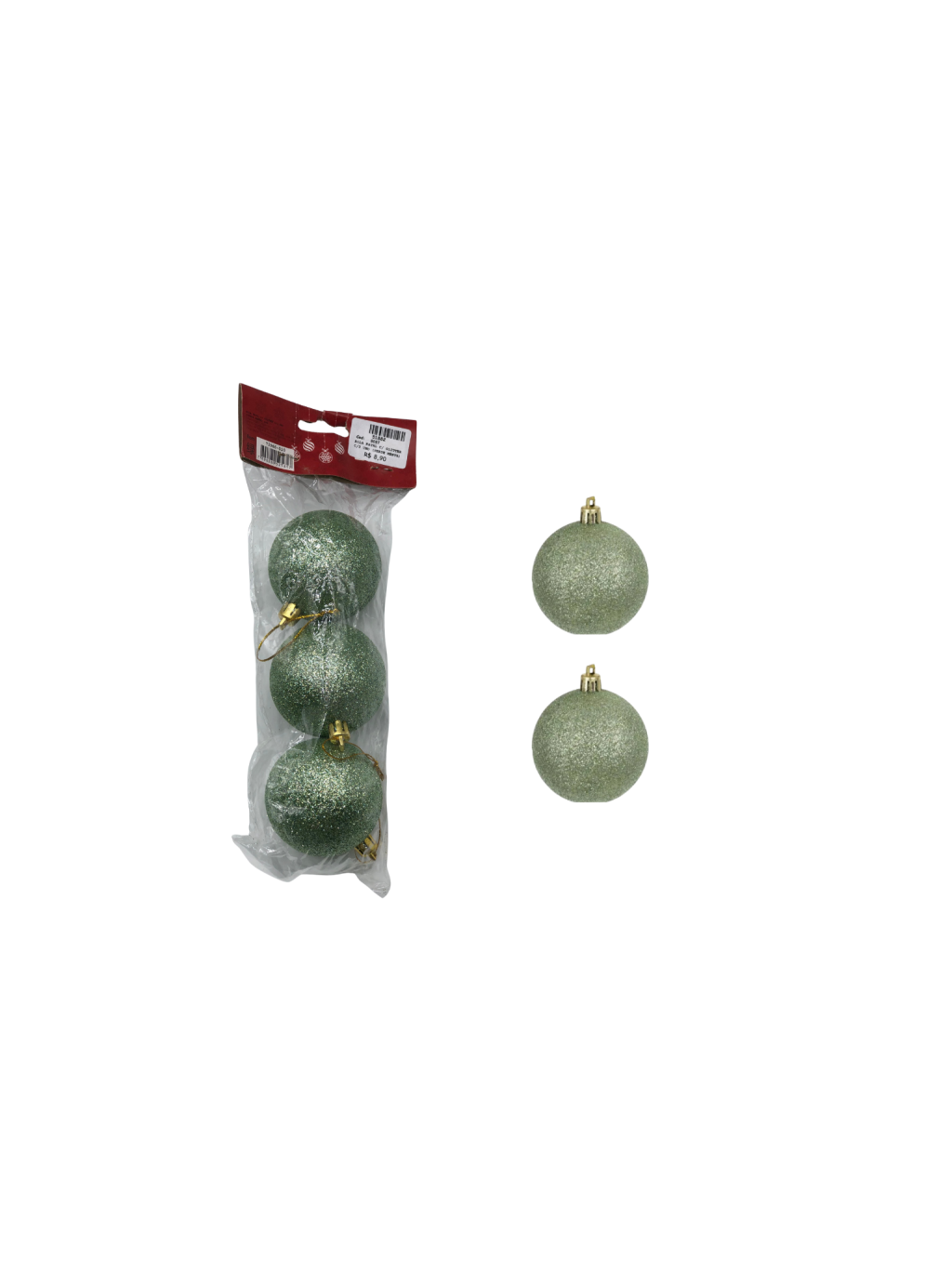 BOLA NATAL C/GLITTER C/3 UND 6CM VERDE MENTA