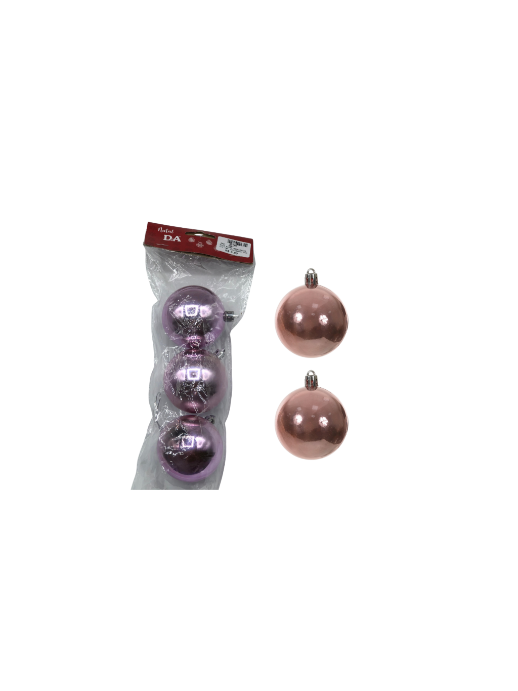 BOLA NATAL METALIZADA C/3 UND 6CM ROSA CLARO