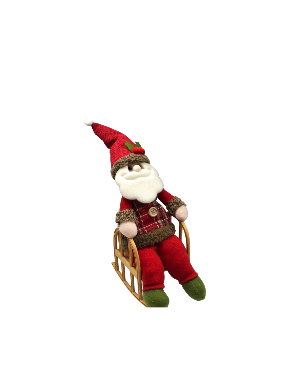 ENFEITE PAPAI NOEL BONECO DE NEVE SENTADO NA CADEIRA DE BALANÇO 40X16CM
