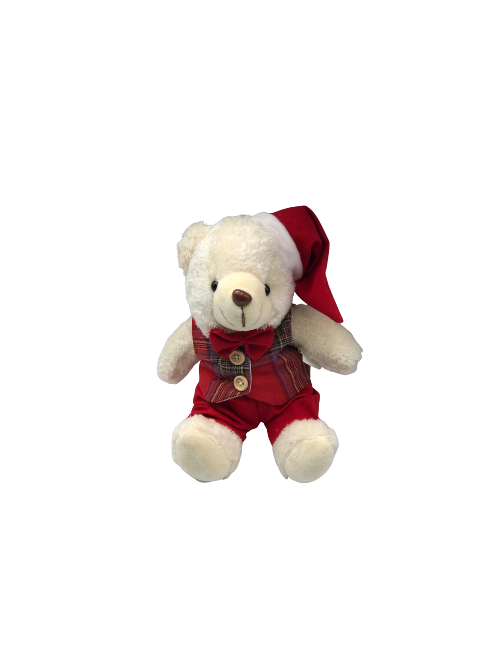 ENFEITE NATAL URSO ROUPA XADREZ VM COM GORRO 20CM