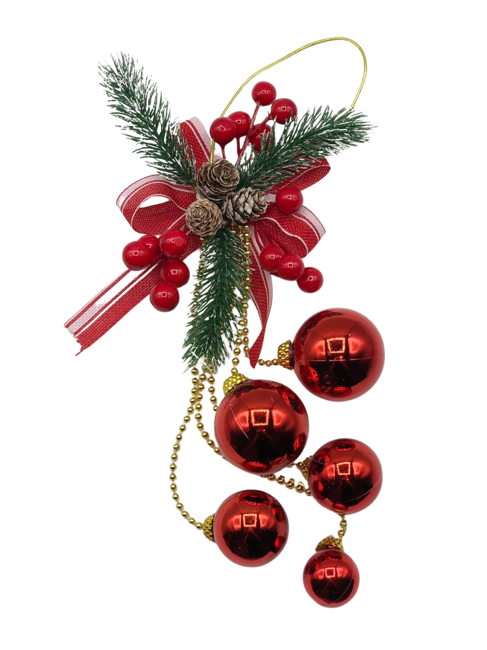 ENFEITE DE PENDURAR LAÇO/BOLAS/PINHAS & CEREJEIRAS 20X5X32CM  - 7898494689480 