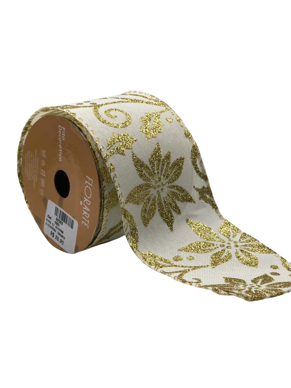 FITA C/GLITTER C/COSTURA 6,3CMX4,5M BRANCO DOURADO