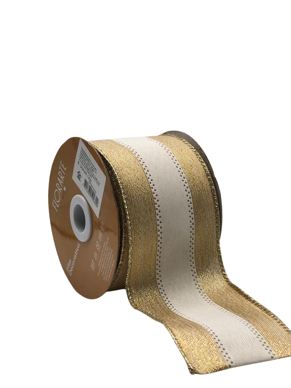 FITA ARAMADA LINHO C/COSTURA 6,3CMX9,14M DOURADO BRANCO