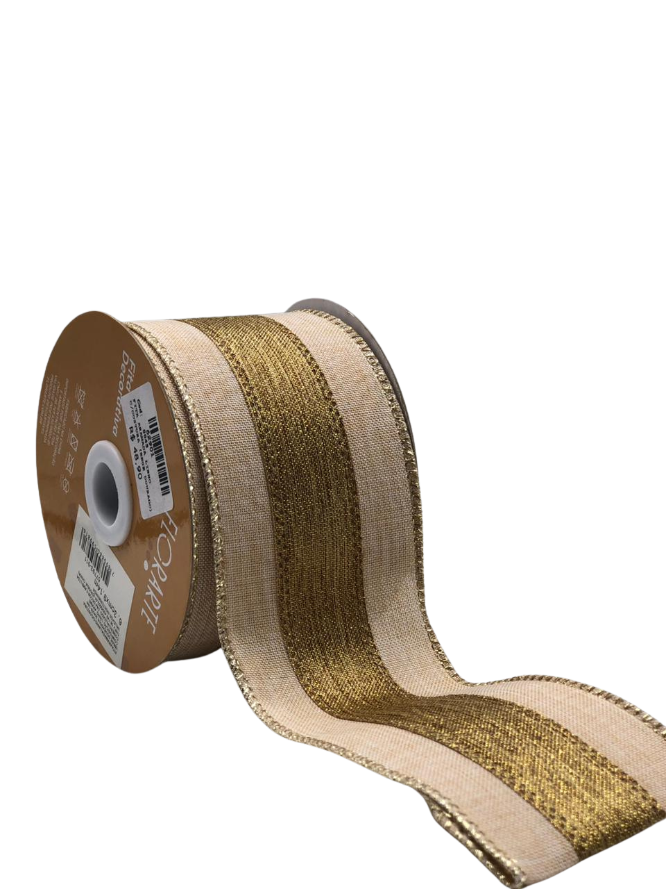 FITA ARAMADA LINHO C/COSTURA 6,3CMX9,14M BEGE DOURADO