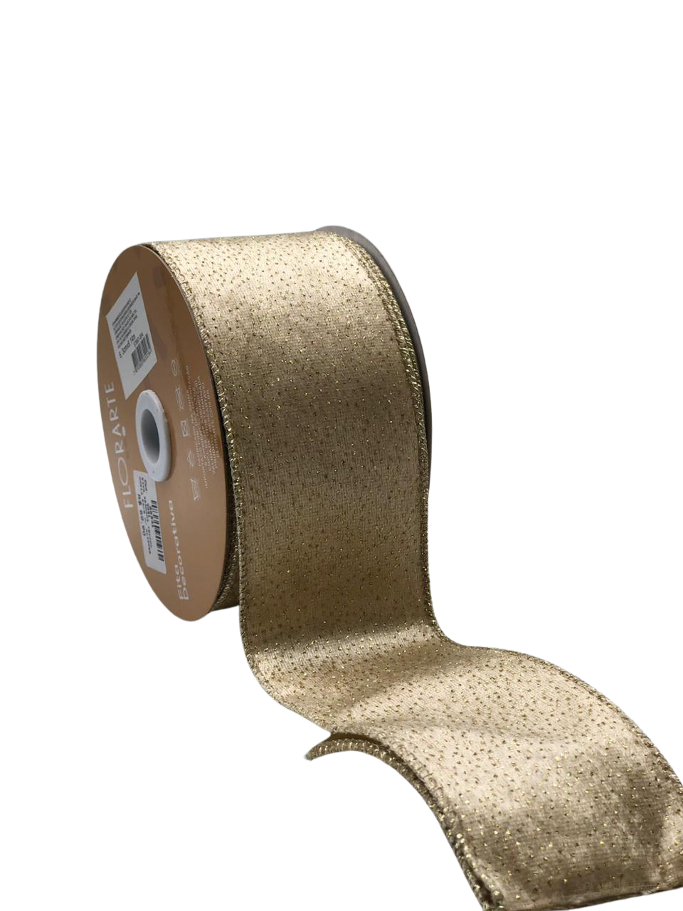 FITA ARAMADA VELUDO DUPLA FACE C/GLITTER C/COSTURA 6,3CMX9,14M PEROLA DOURADO