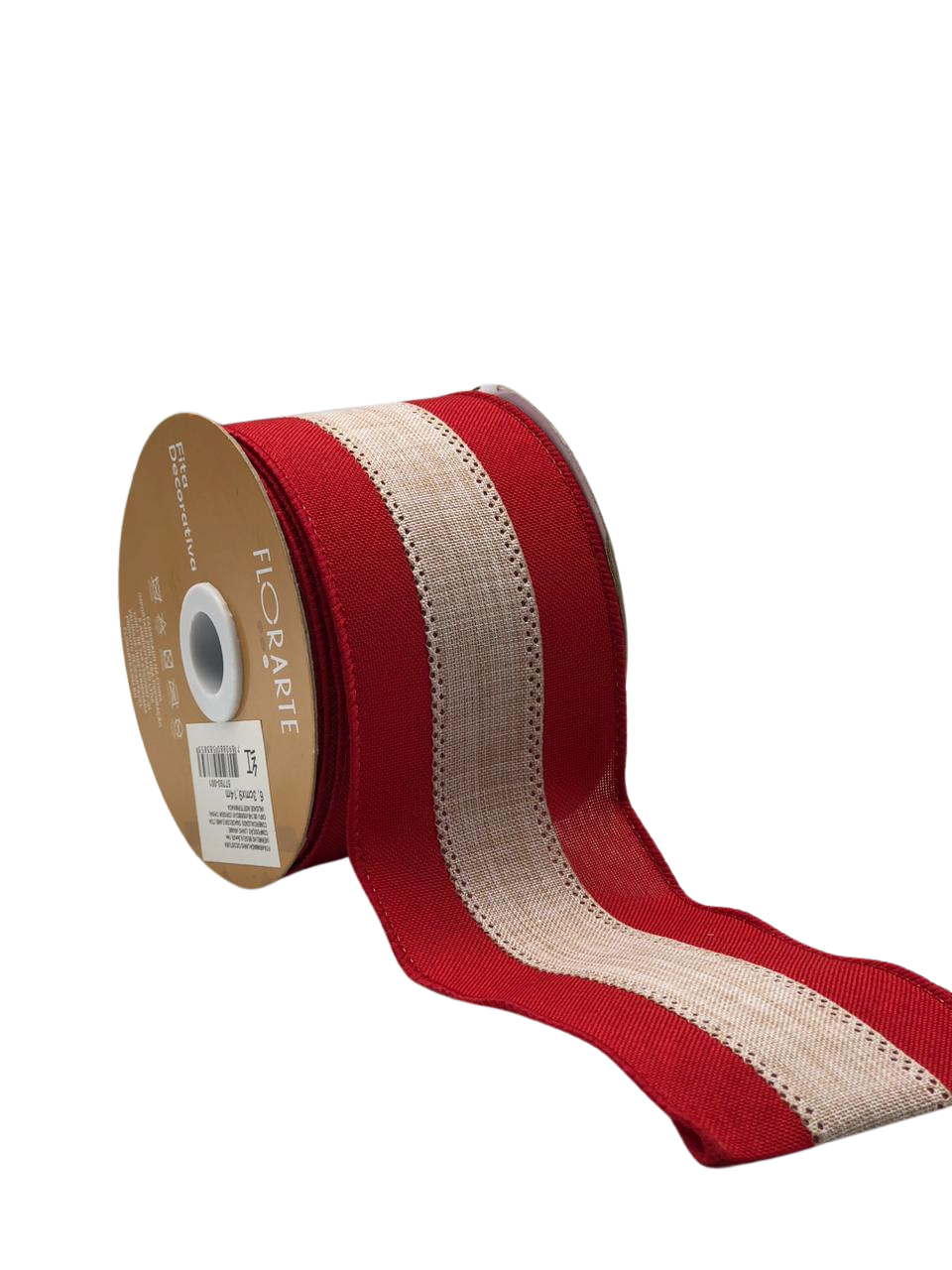 FITA ARAMADA LINHO C/COSTURA 6,3CMX9,14M VERMELHO BEGE