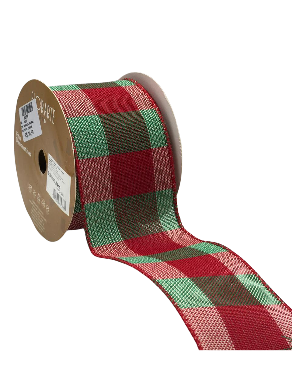 FITA ARAMADA XADREZ C/COSTURA 6,3CMX9,14M VERDE VERMELHO