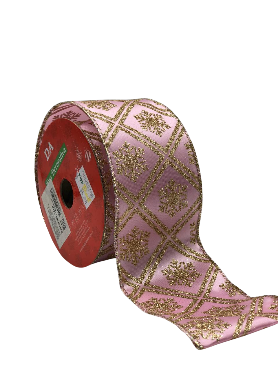 FITA ARAMADA CETIM C/GLITTER C/COSTURA 6,3CMX9,14M ROSA CHAMPANHE