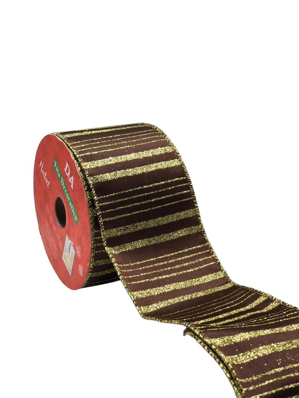FITA ARAMADA CETIM C/GLITTER C/COSTURA 6,3CMX9,14M MARROM DOURADO