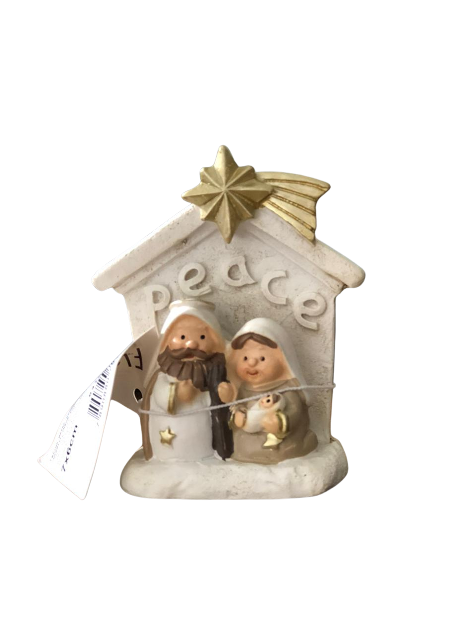 RESINA NATAL SAGRADA FAMILIA INFANTIL 7X6CM BEGE DOURADO