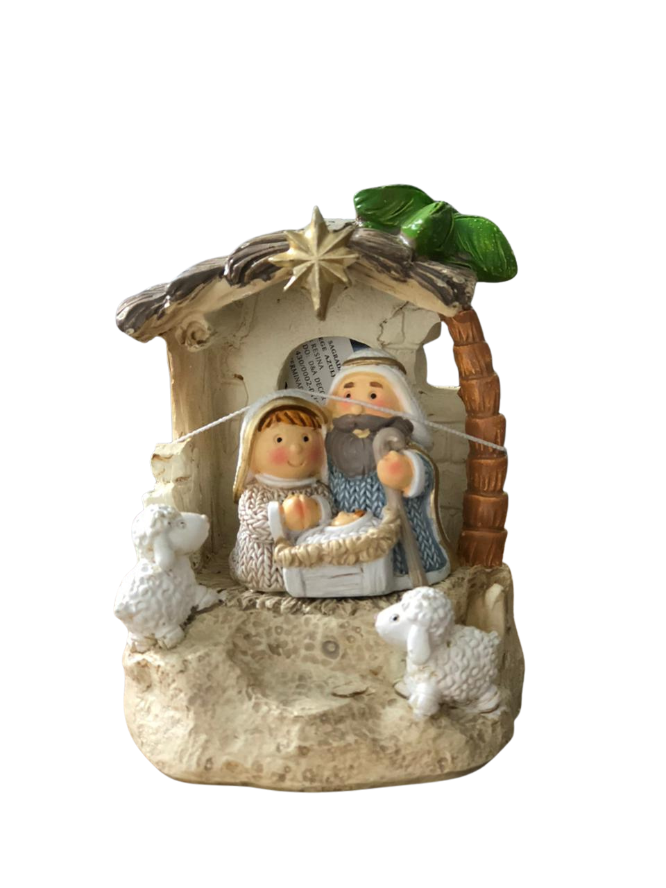 RESINA NATAL SAGRADA FAMILIA INFANTIL 8,5X6X6CM BEGE AZUL