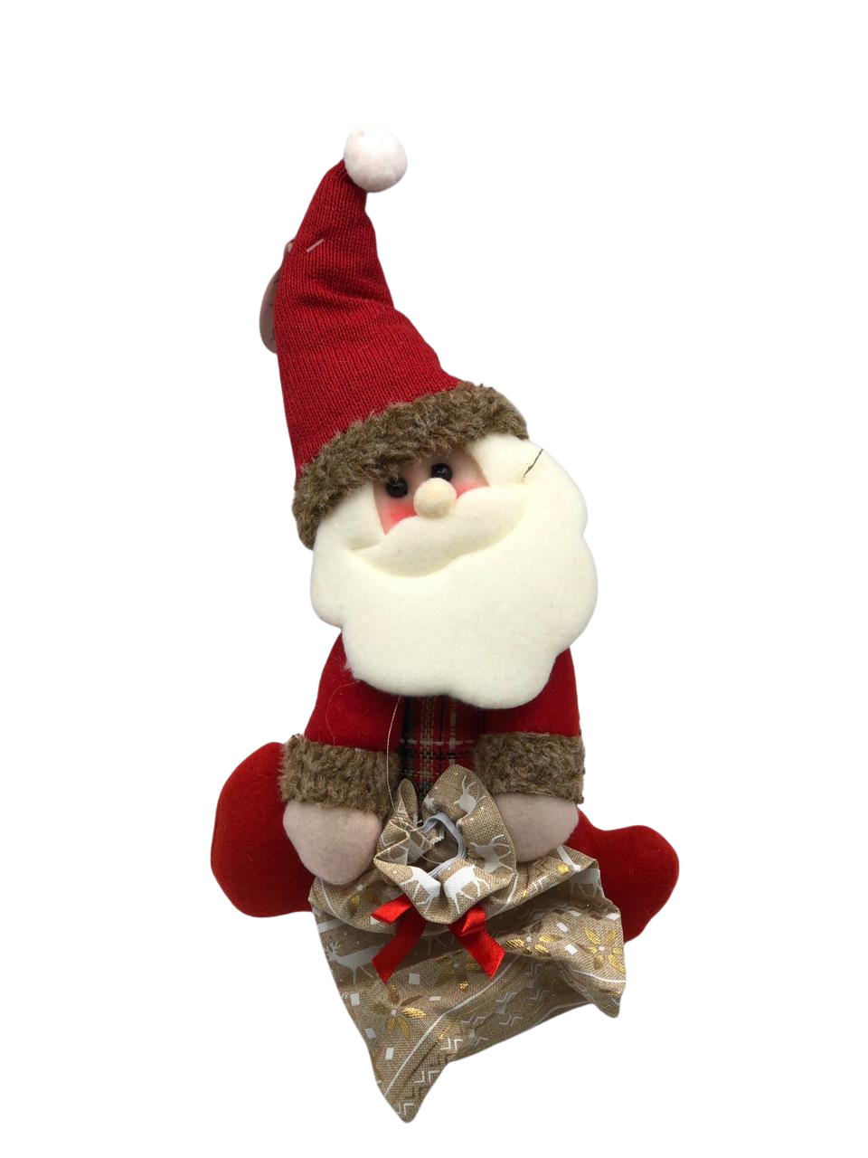 ENFEITE PAPAI NOEL BONECO DE NEVE SENTADO SACO DE PRESENTE 35X17CM
