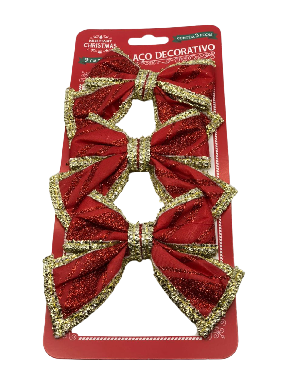 ENFEITE LAÇO DECORATIVO DE NATAL C/3 UND 11X9CM 
