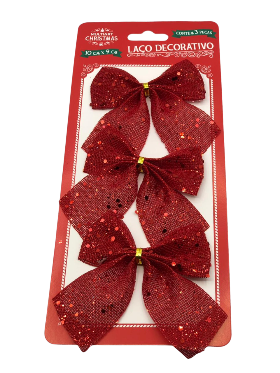 ENFEITE LAÇO DECORATIVO DE NATAL C/3 UND 10X9CM