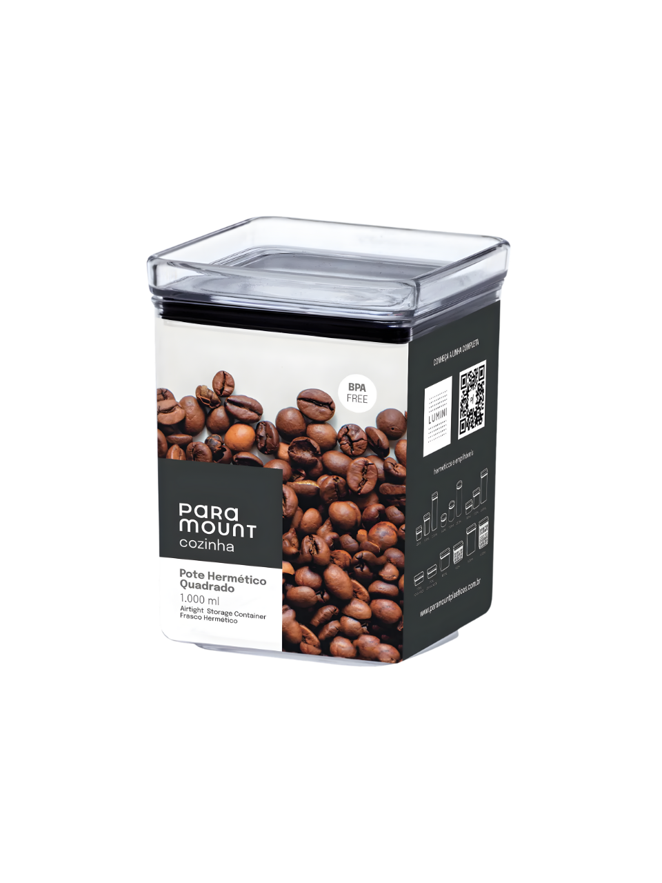POTE HERMETICO LUMINI QUADRADO 1.000ML 7898943567147 / REF 1162