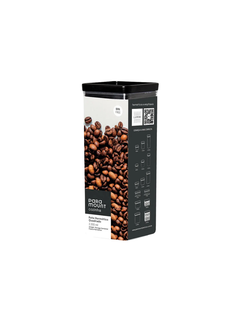 POTE HERMETICO LUMINI QUADRADO BLACK 2.200ML 7908692500606 / REF 2119