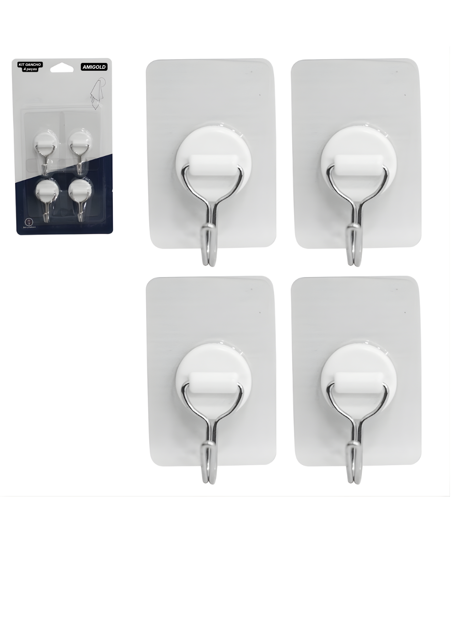 CONJUNTO DE GANCHOS AUTOADESIVO PARA FIXAR EM PAREDE C/4 PCS 7908168269594 / REF 6959