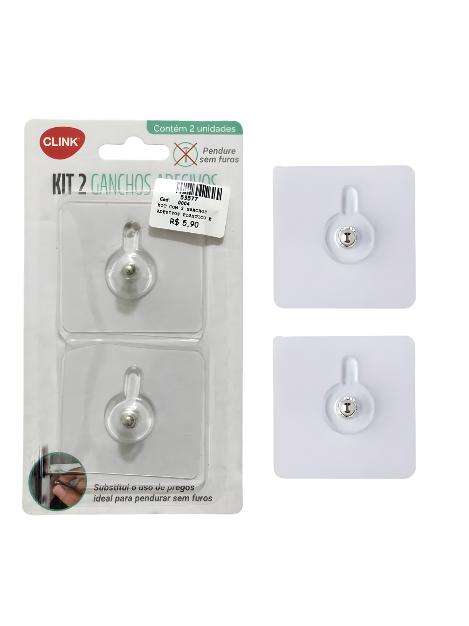 KIT C/2 GANCHOS ADESIVOS PLASTICO E FERRO 7899850346924 / REF CK5752