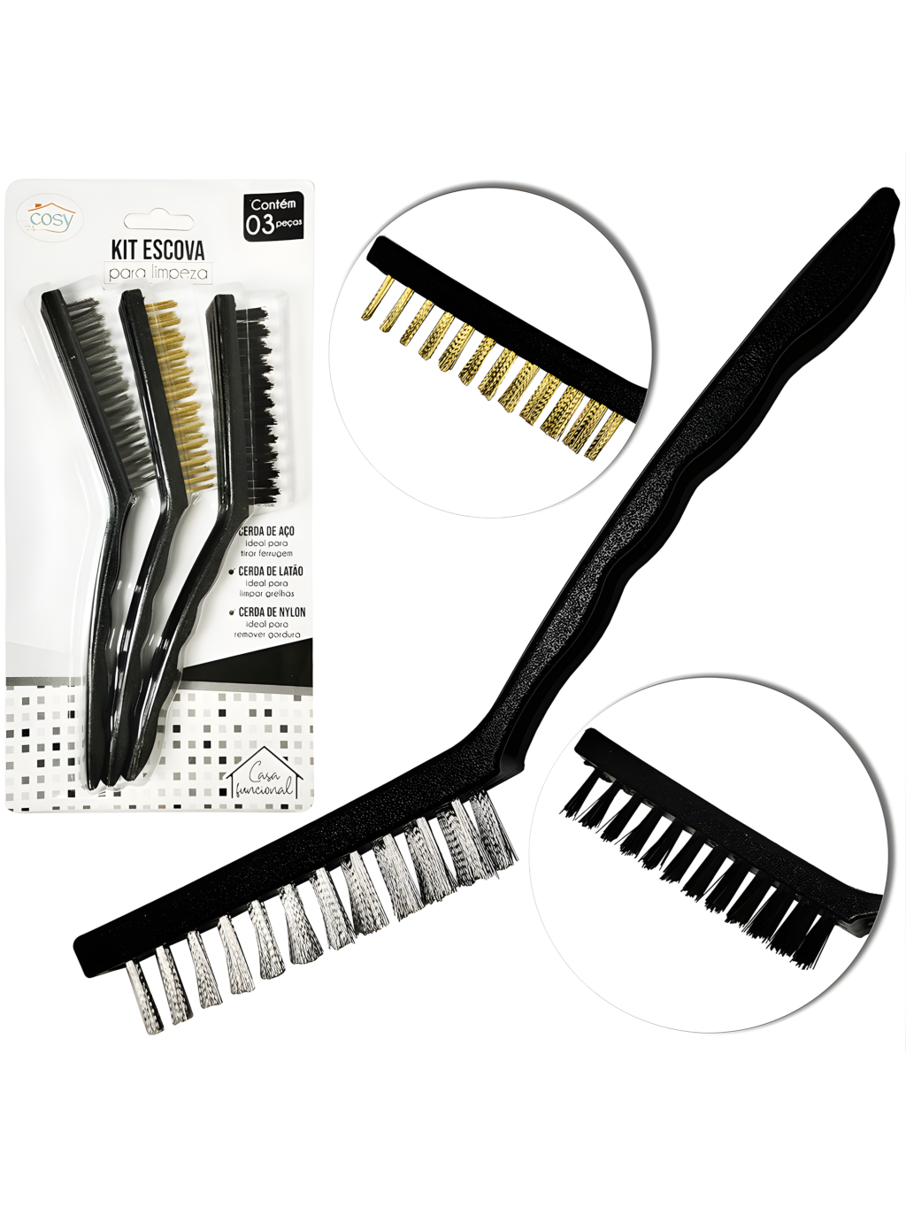 KIT ESCOVA PARA LIMPEZA MULTIUSO DE AÇO C/3 PEÇAS 7908732316518 / REF DT6649