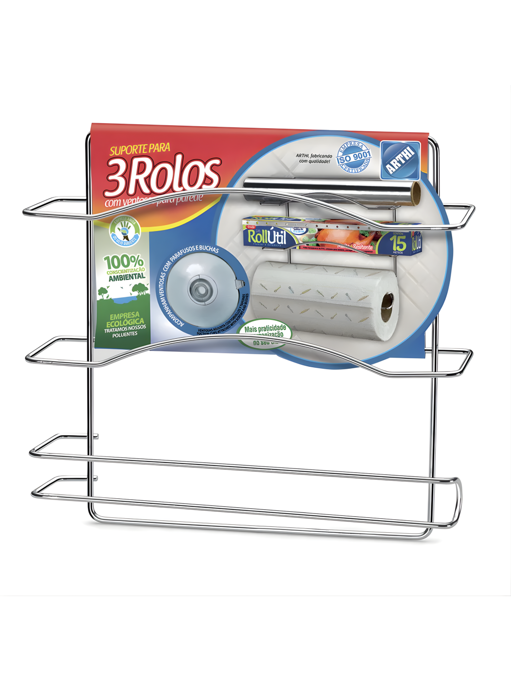 ORGANIZADOR COOK HOME CROMADO P/3 ROLOS / PORTA PAPEL 7897807411503 / REF 1150