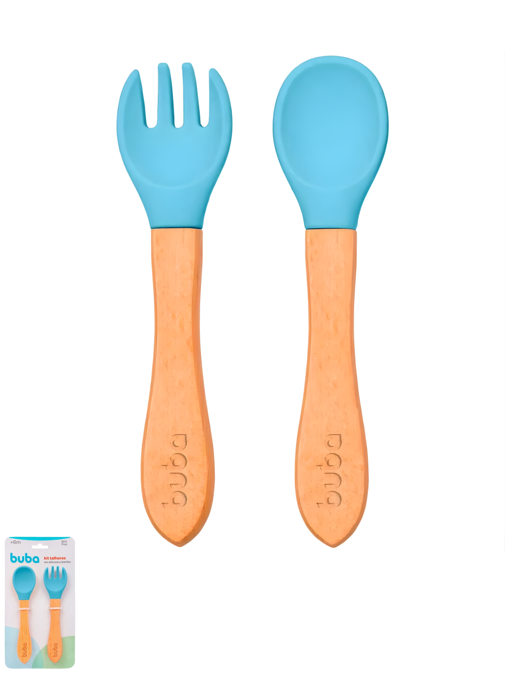 KIT TALHERES SILICONE E BAMBU AZUL BUBA 7908103758251 / REF 15825