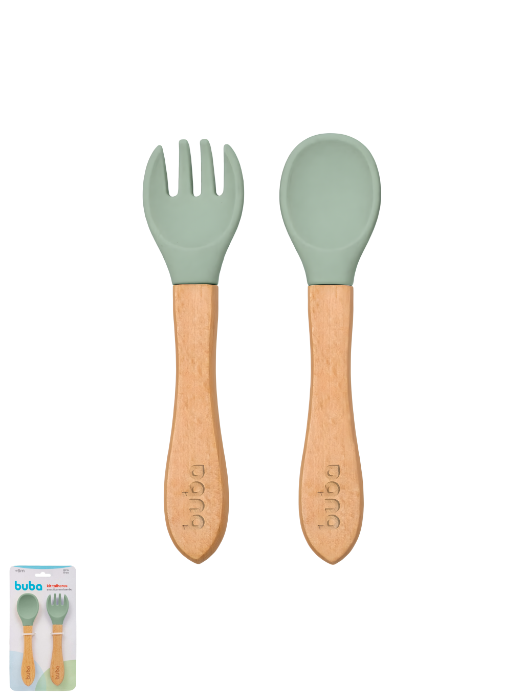 KIT TALHERES SILICONE E BAMBU VERDE - BUBA 7908103758275 / REF 15827