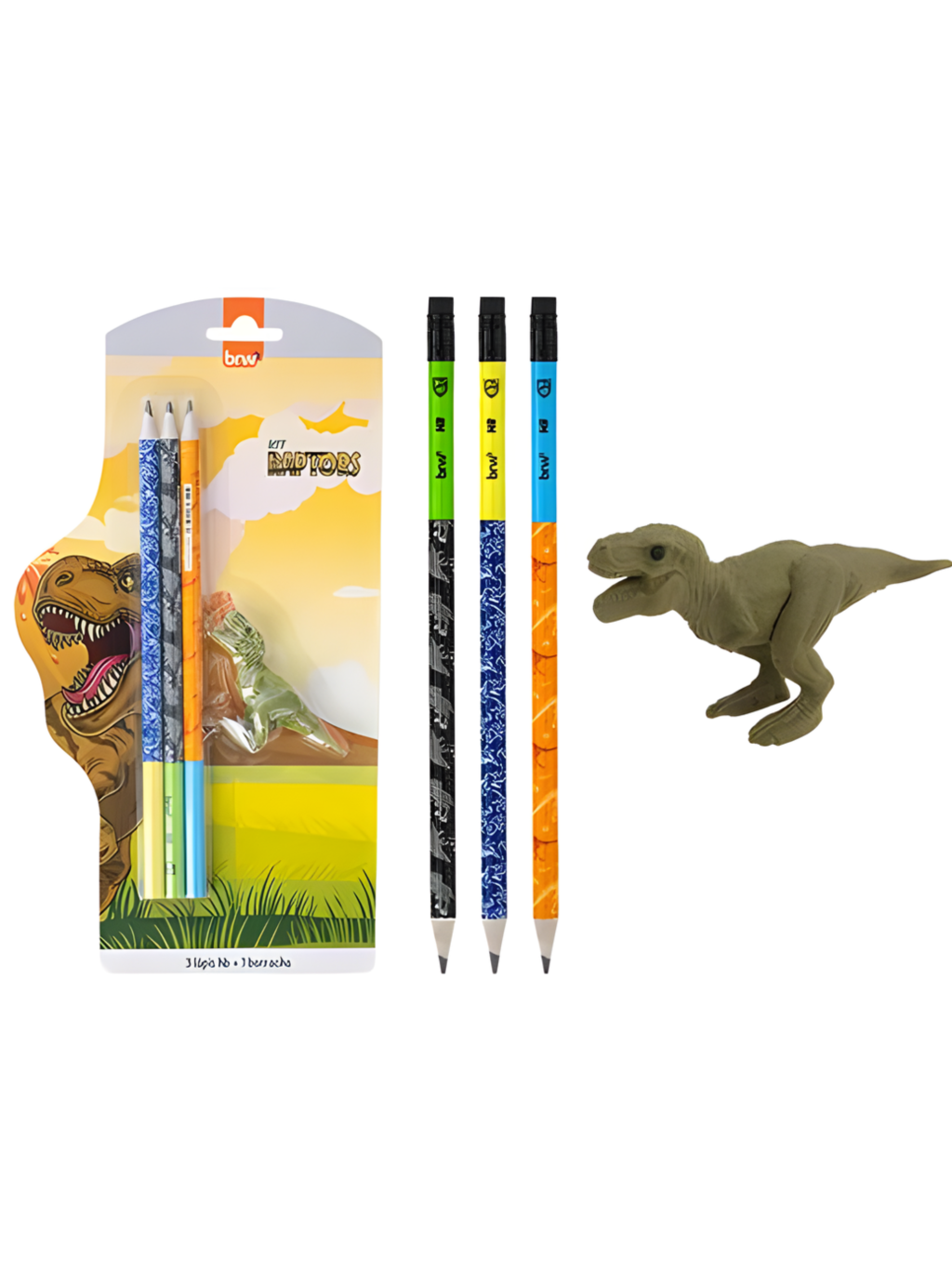 KIT ESCOLAR RAPTORS C/3 LAPIS HD + 1 BORRACHA BLISTER 7898707149381 / REF KT1001