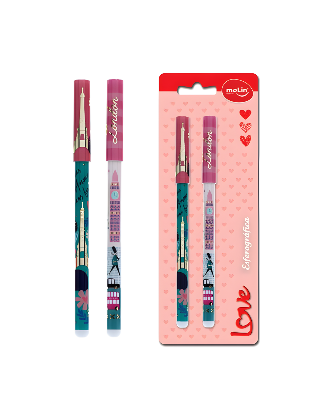 CANETA ESFEROGRAFICA LOVE CITY MOLIN BLISTER C/2 UND 7898538005474 / REF 01297