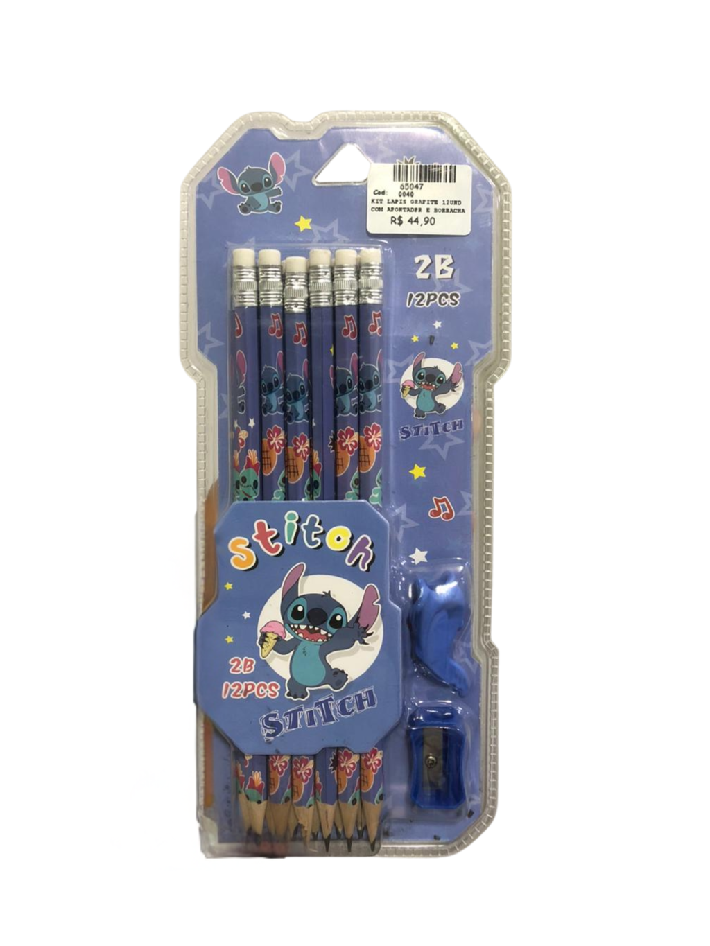 KIT LÁPIS 12UND C/ APONTADOR E BORRACHA STITCH 6973294610085 / REF 65047