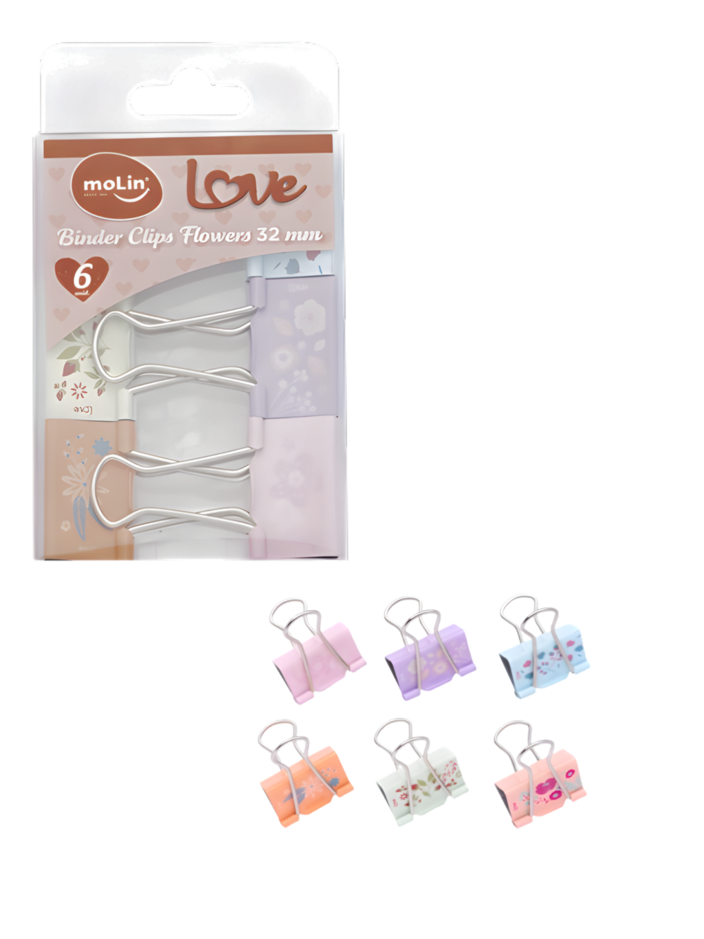 BINDER CLIPS LOVE FLOWERS 32MM C/6 UND 7899588001843 / REF 23021