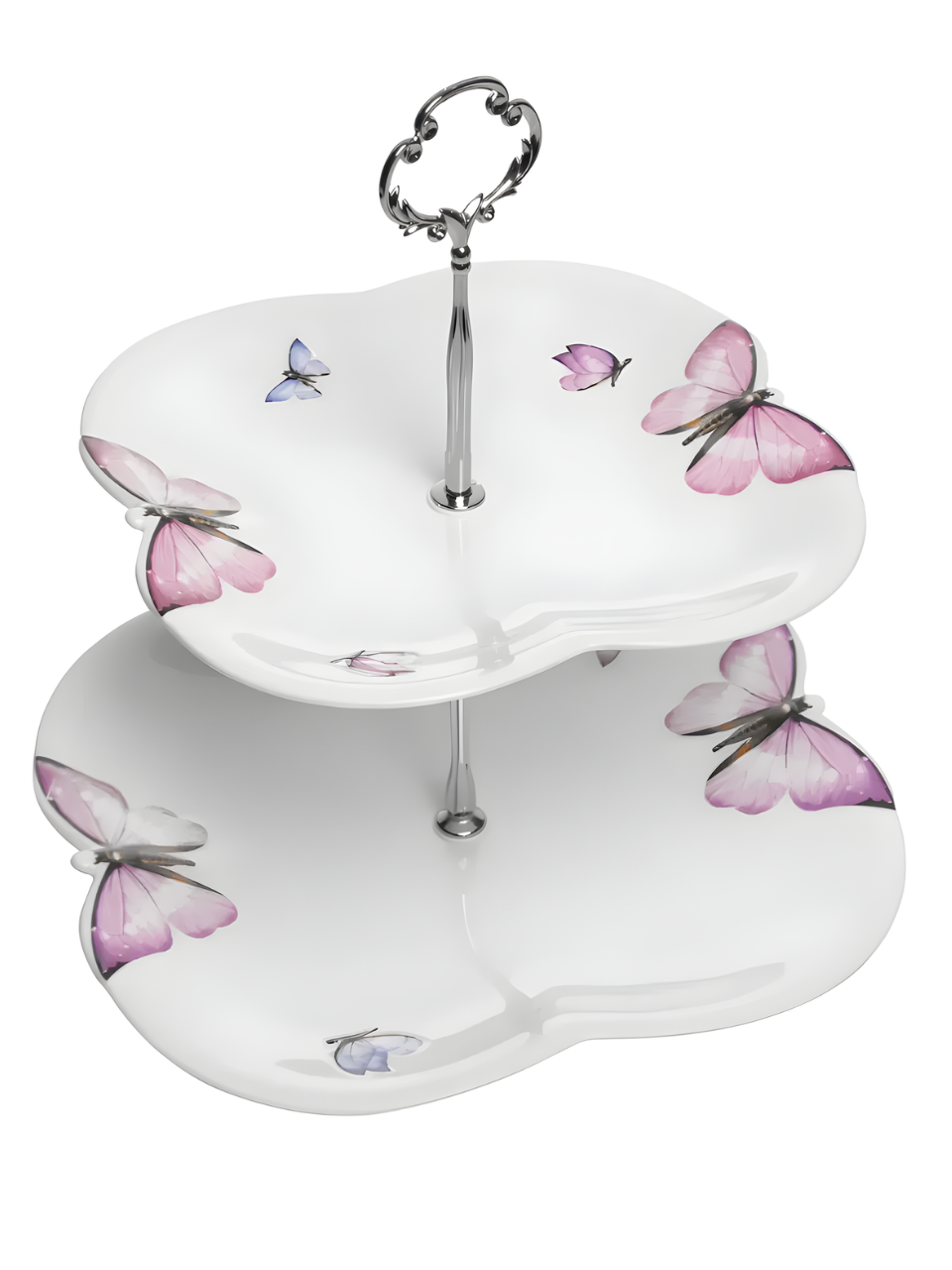 PRATO DUPLO PORCELANA PARA DOCES BORBOLETAS BRANCO WOLFF 67809