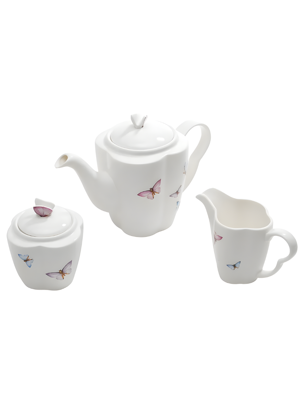 CONJUNTO C/3 PEÇAS PORCELANA P/CAFE BORBOLETAS BRANCO WOLFF 63868 