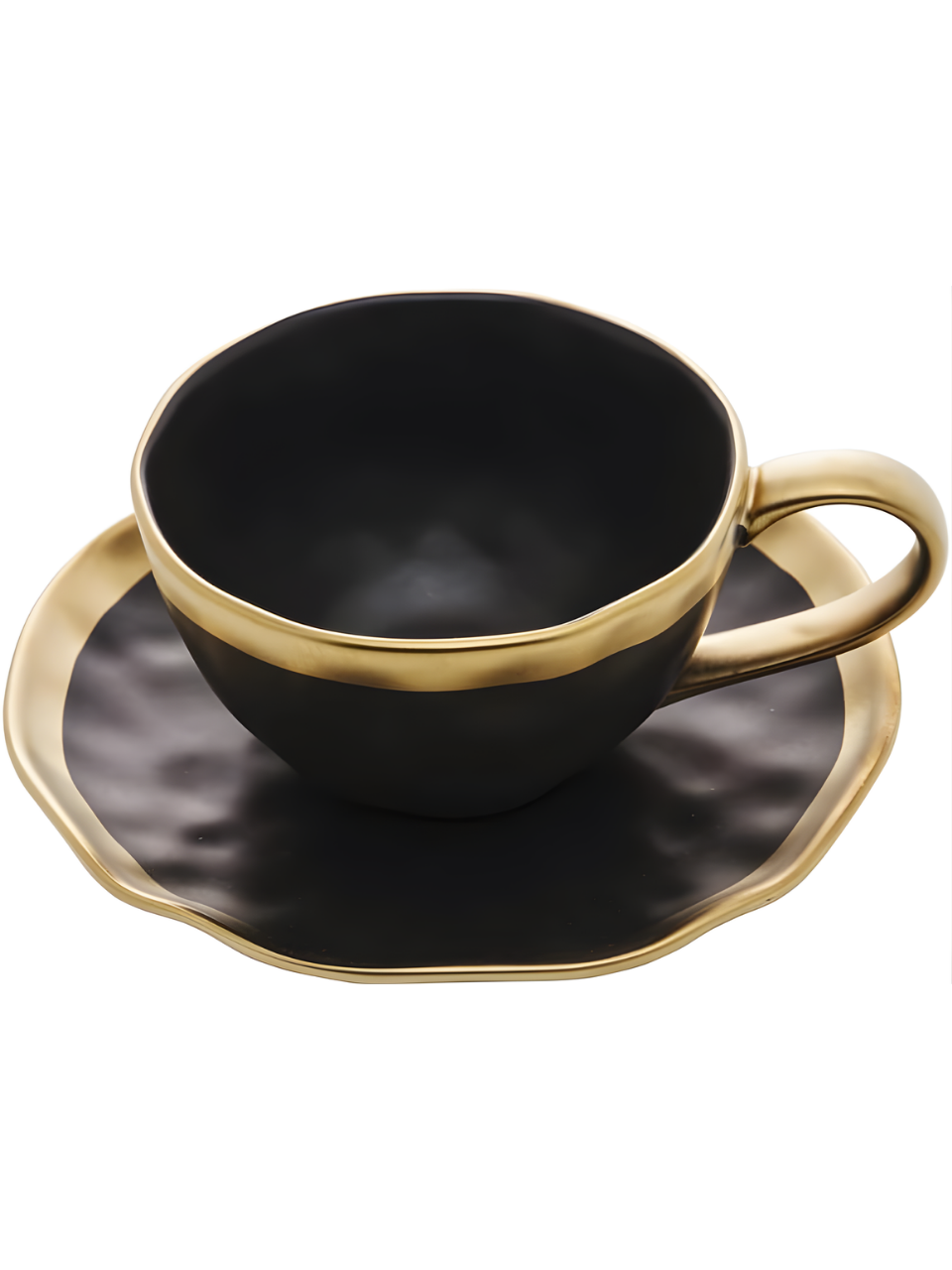 XICARA DE CHÁ C/PIRES DE PORCELANA DUBAI PRETO E DOURADO 200ML 65537 
