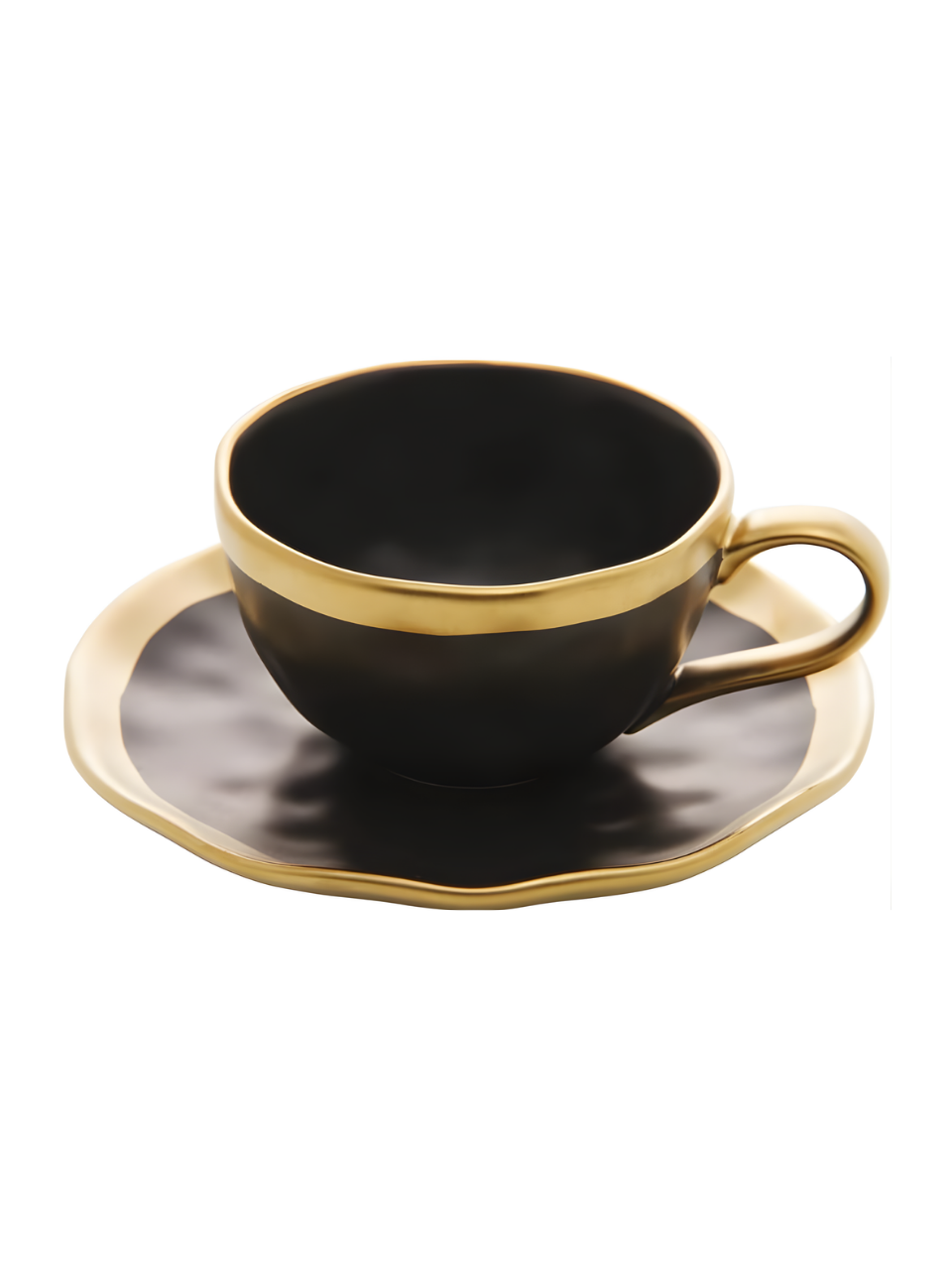 XICARA DE CAFÉ C/PIRES DE PORCELANA DUBAI PRETO E DOURADO 90ML 65544