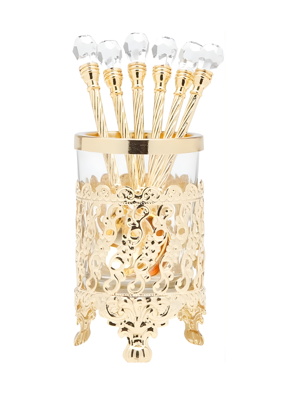 CONJUNTO 6 COLHERES ZAMAC C/SUPORTE DOURADO 14CM WOLFF 68053 