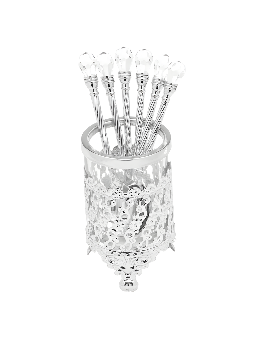 CONJUNTO 6 COLHERES DE ZAMAC C/SUPORTE NIQUELADO CRYSTAL 14CM WOLFF 65891